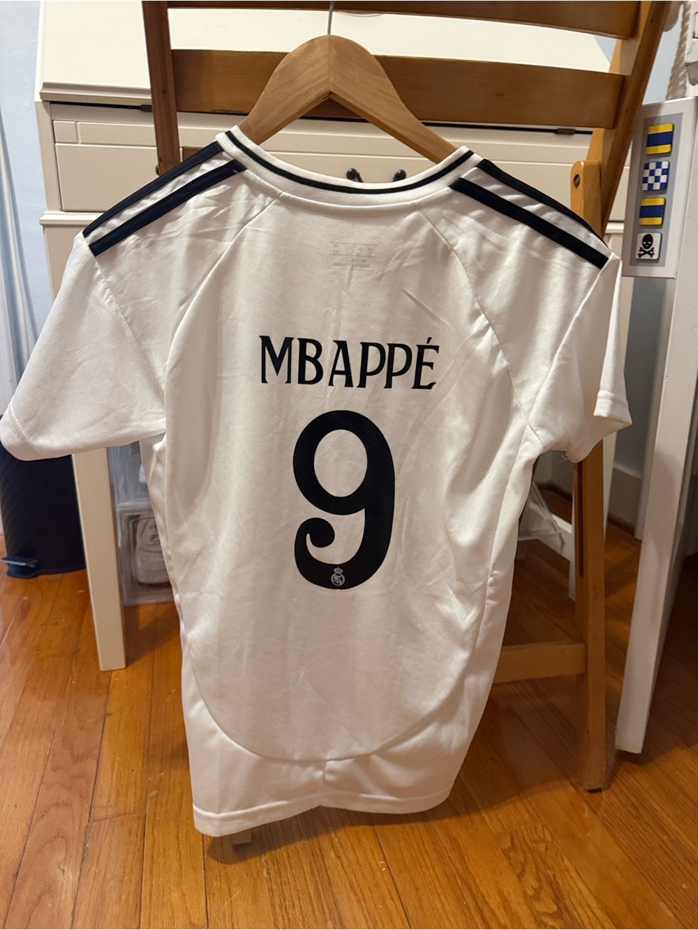 Kids Real Madrid Home Soccer Jersey - White with shorts
